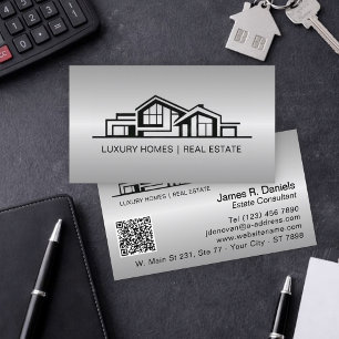 Luxury Silver Gray Real Estate Chic Professional Business Card
