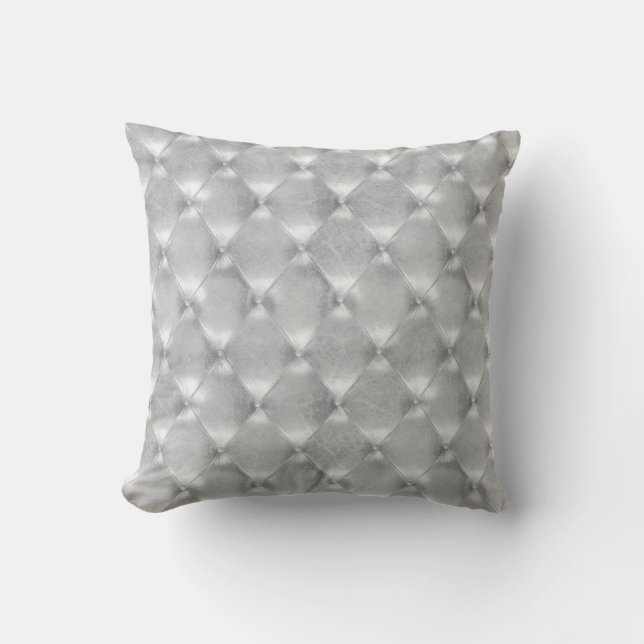 Luxury Silver Gray Tufted Leather Opulent Glam Cushion (Front)