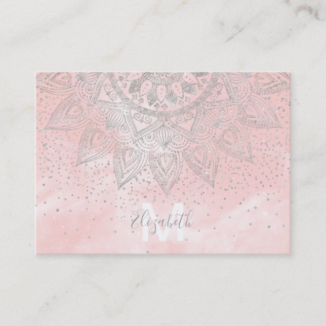 Luxury silver grey mandala confetti design business card (Front)