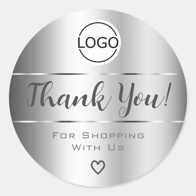 Luxury Silver Grey Ombre Colour Gradient Thank You Classic Round Sticker (Front)