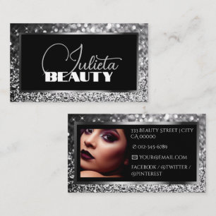Luxury Silver Grey Sparkle Glitter Photo Template Business Card