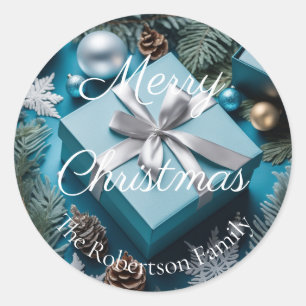 Luxury Silver & Light Icy Blue Christmas Gifts  Classic Round Sticker