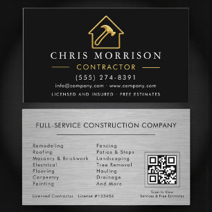 Luxury Silver Metallic Contractor QR Code Business Card