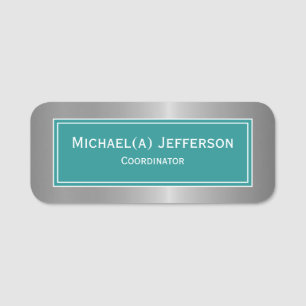 Luxury Silver Metallic & Elegant Blue Green Teal Name Tag