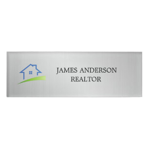 Luxury Silver Metallic Real Estate Agent Business Name Tag
