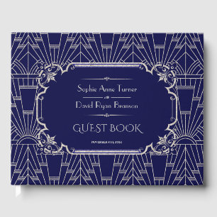 Luxury Silver Navy Blue Great Gatsby 20s Wedding Guest Book