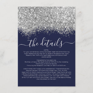 Luxury Silver Navy Glitter Confetti Wedding Detail Enclosure Card