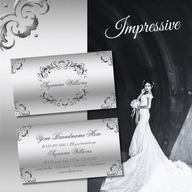 Luxury Silver Ornate Decor Sumptuous and Luxurious Business Card (Creator Uploaded)