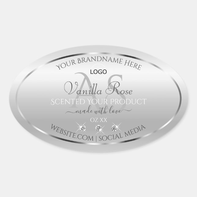 Luxury Silver Product Label Diamonds Monogram Logo (Front)