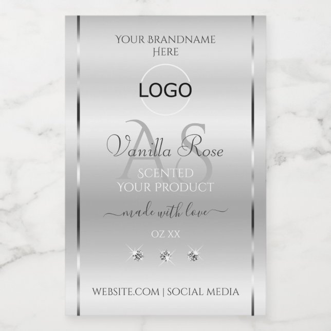 Luxury Silver Product Label Diamonds Monogram Logo (Single Label)