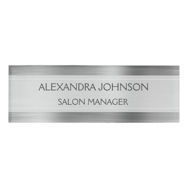 Luxury Silver Professional Foil Modern Name Tag (Front)