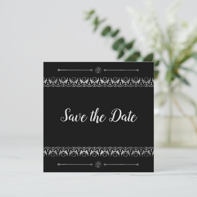 Luxury Silver Save the Date Invitation (Standing Front)