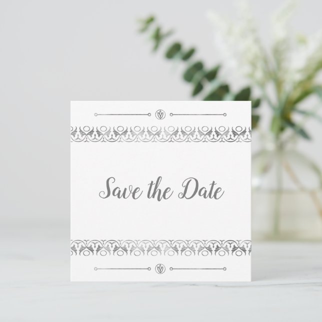 Luxury Silver Save the Date Invitation (Standing Front)