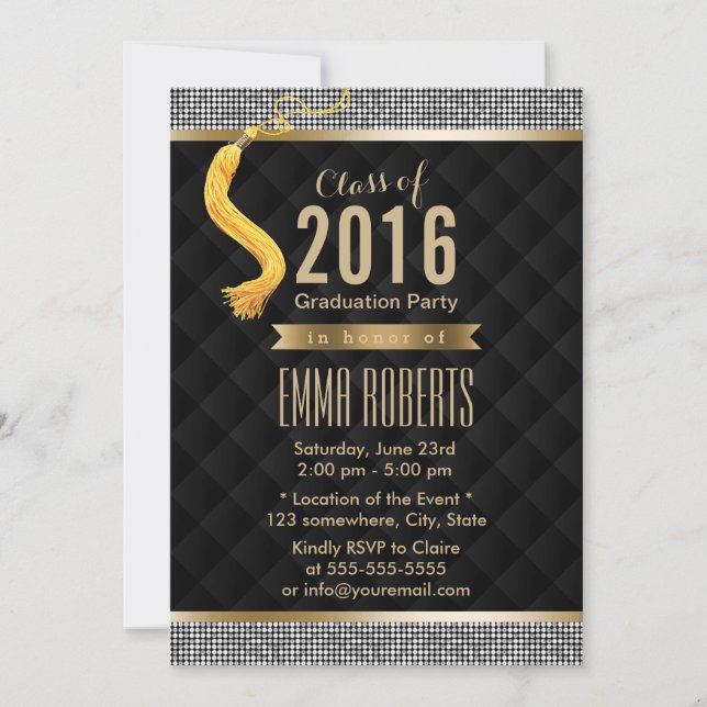 Luxury Silver Sequin Border Modern Graduation Invitation (Front)