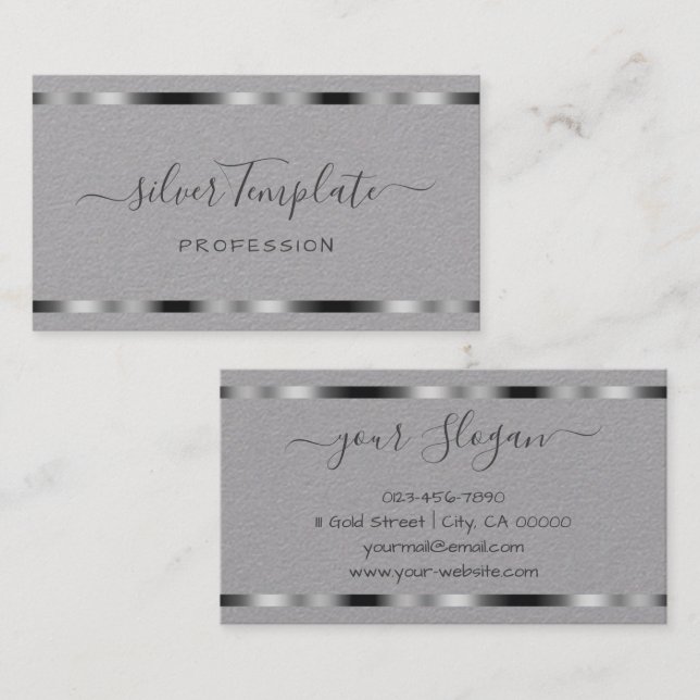 Luxury Silver Signature Handlettering Font Chic  Business Card (Front/Back)