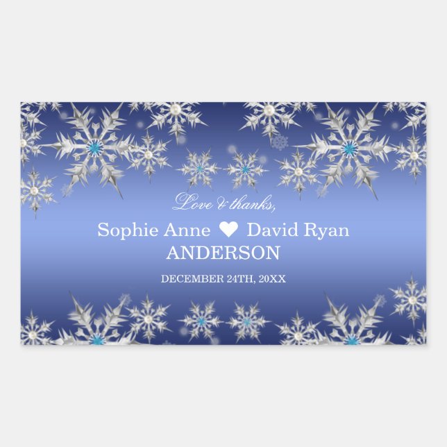 Luxury Silver Snowflakes Crystals Pearls Wedding Rectangular Sticker (Front)