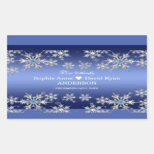 Luxury Silver Snowflakes Crystals Pearls Wedding Rectangular Sticker