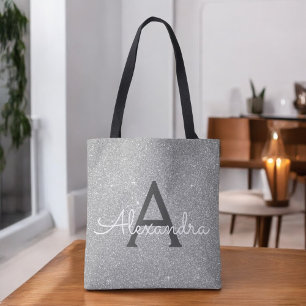Luxury Silver Sparkle Elegant Monogram Book Bag