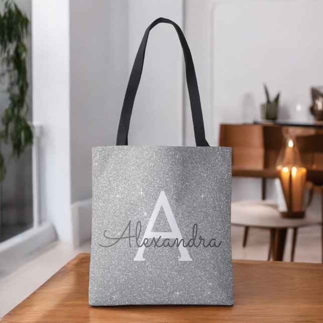 Luxury Silver Sparkle Elegant Monogram Book Bag (Creator Uploaded)