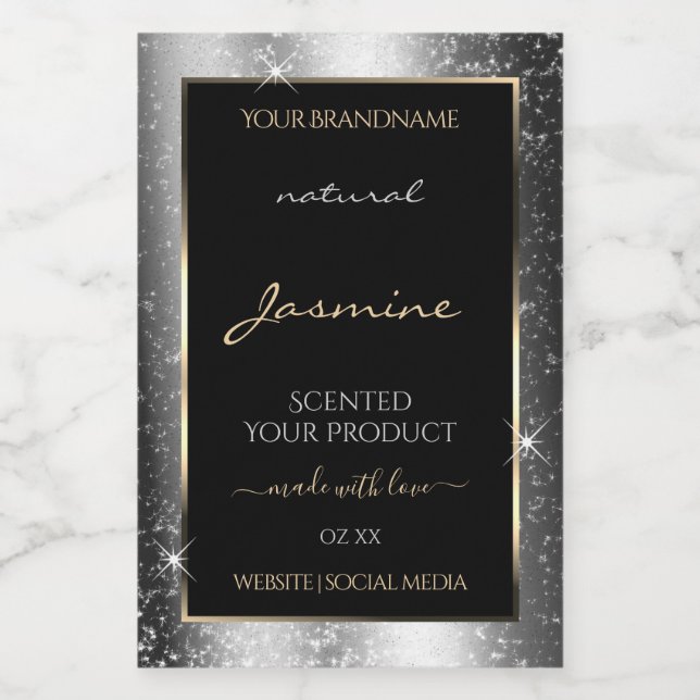 Luxury Silver Sparkle Glitter Frame Product Label (Single Label)