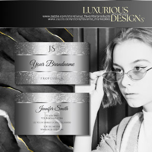 Luxury Silver Sparkle Glitter Stars and Initials Business Card