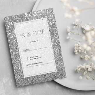 Luxury silver sparkly glitter glam RSVP  Invitation