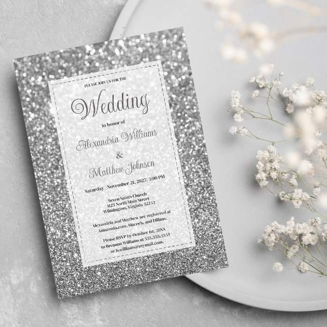 Luxury silver sparkly glitter glam Wedding  Invitation (Luxury silver sparkly glitter glam Wedding )