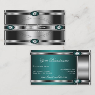 Luxury Silver Teal Gradient Luminous Faux Diamonds Business Card