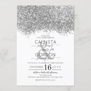 Luxury Silver White Glitter Confetti Wedding Invitation