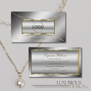 Luxury Silver with Luminous Gold Decor and Logo Business Card