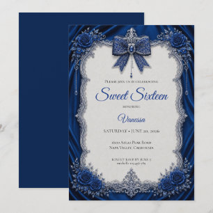 Luxury SilverRoyal Blue Silver Sweet 16 Invitation
