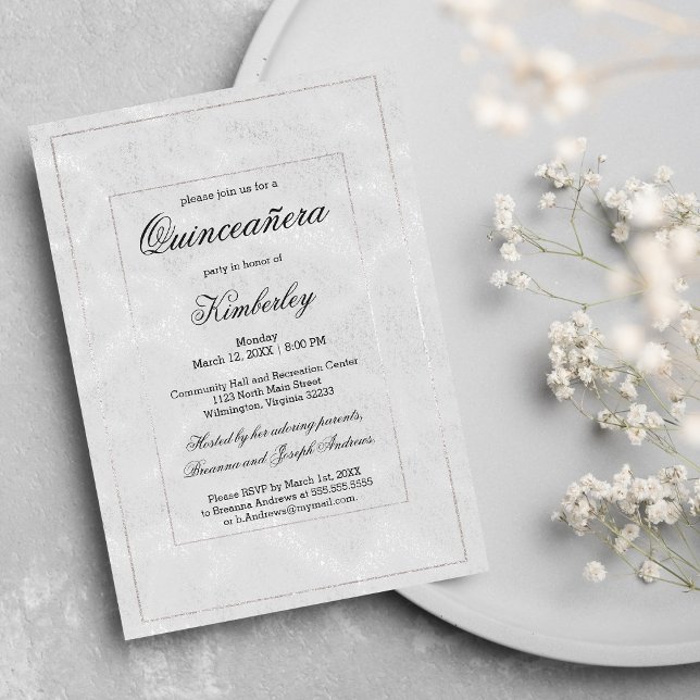 Luxury Simple Elegant Silver Glitter Quinceañera Invitation (Luxury Simple Elegant Silver Glitter Quinceañera )