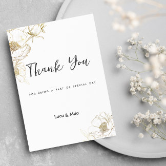 Luxury simple white gold peony floral Thank You Invitation