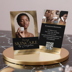 Luxury Skincare Esthetician Arch Photo Black Gold Business Card