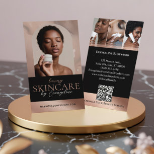 Luxury Skincare Esthetician Arch Photo Black Pink Business Card