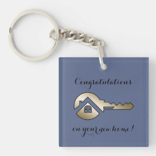 Luxury Slate Blue Gold Key Real Estate Marketing Ring