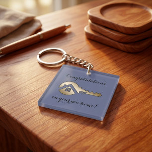Luxury Slate Blue Gold Key Real Estate Marketing Ring