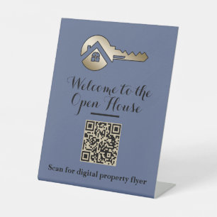 Luxury Slate Blue Gold Key Real Estate Pedestal Sign