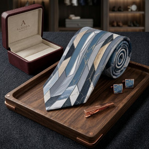 Luxury Slate Blue Marble Geometric Mosaic Tie