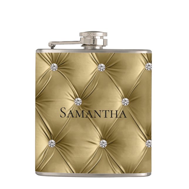 Luxury Soft Gold Faux Velvet Bridesmaid Hip Flask (Front)