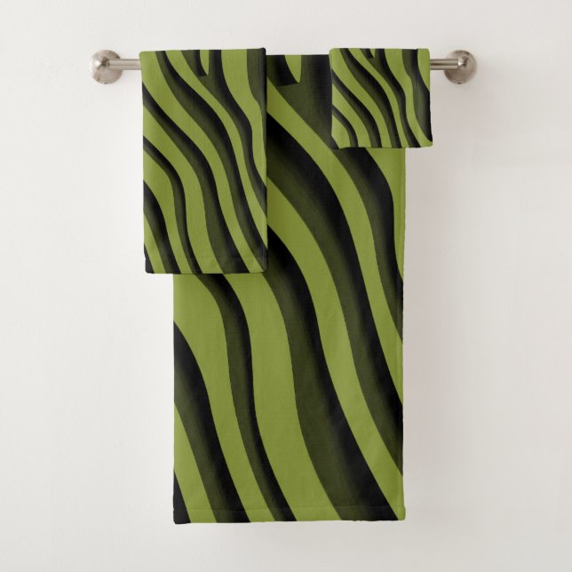 Luxury Soft Green 3D Zebra Wave Bath Towel Set (Insitu)