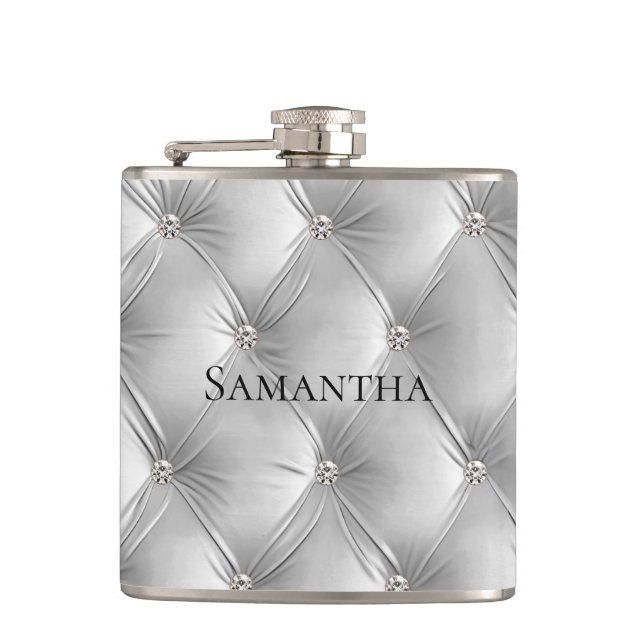 Luxury Soft Grey Faux Velvet Bridesmaid Hip Flask (Front)
