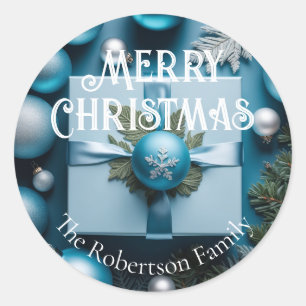 Luxury Soft Light Blue & Silver Christmas Gifts  Classic Round Sticker