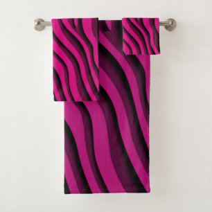 Luxury Soft Pink 3D Zebra Wave Bath Towel Set