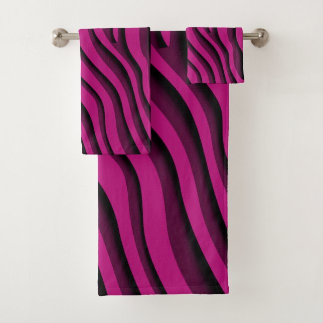 Luxury Soft Pink 3D Zebra Wave Bath Towel Set (Insitu)
