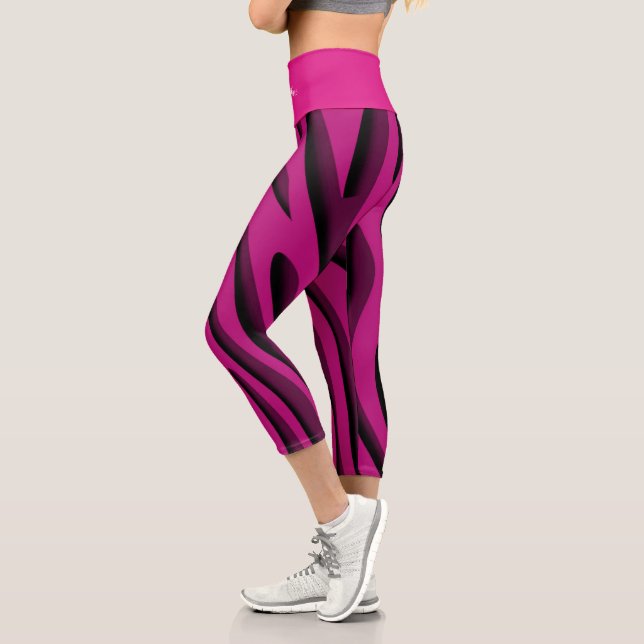 Luxury Soft Pink 3D Zebra Wave Capri Leggings (Left)