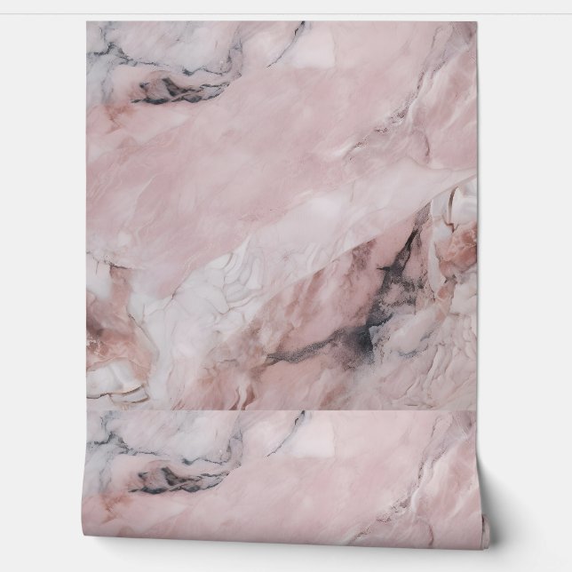 Luxury Soft Pink & Black Marble Wallpaper (Unrolling)