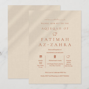 Luxury Soft Shadow Beige Islamic Aqeeqah Baby Girl Invitation