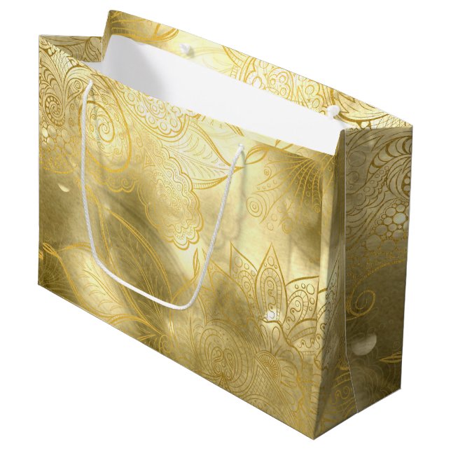 Luxury sophisticated gold festive large gift bag (Front Angled)