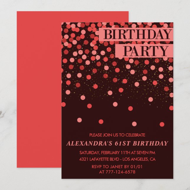 Luxury Sparkle Glitter Confetti 61st birthday Invitation (Front/Back)